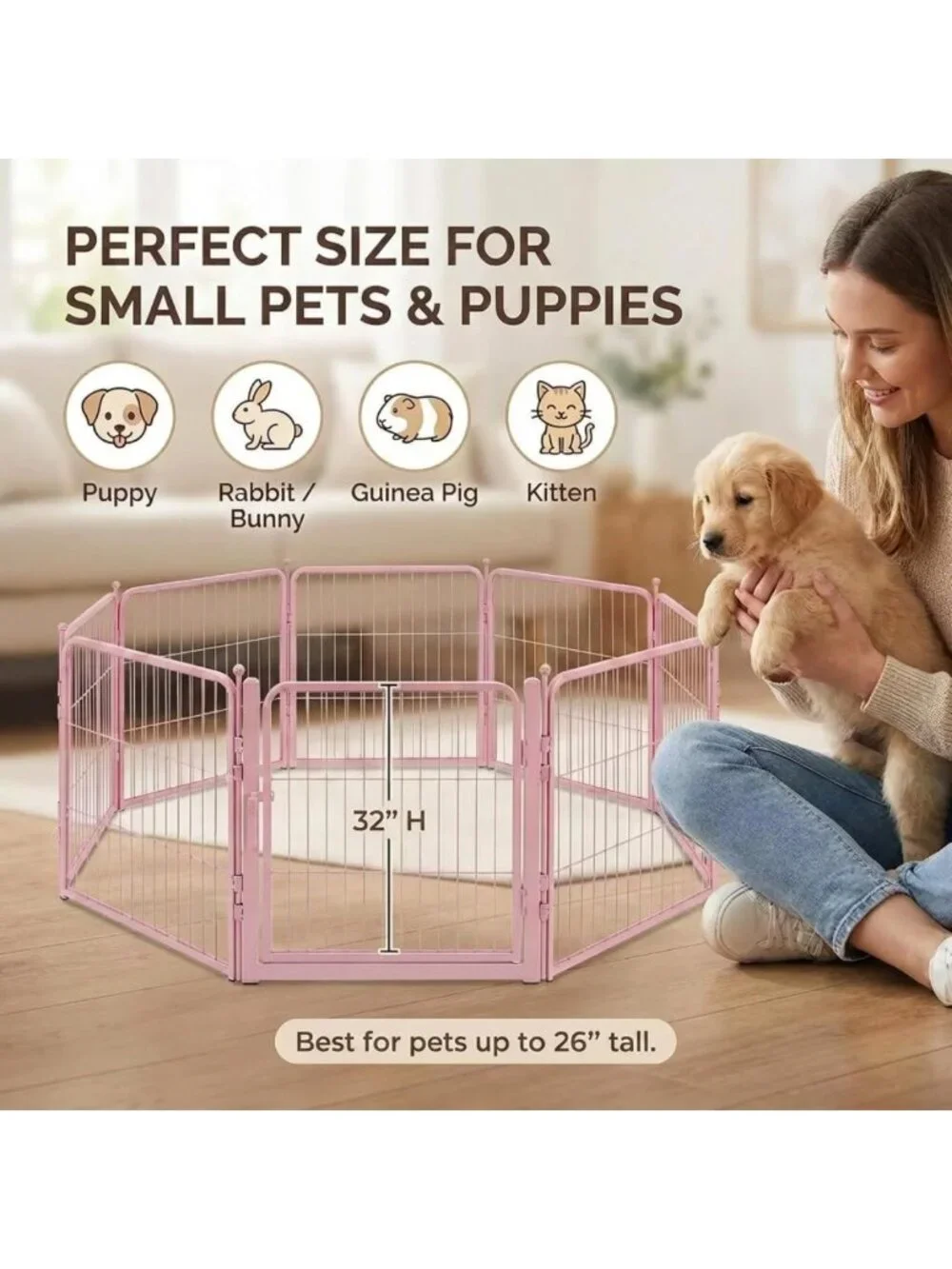 Heavy Duty Pink Dog Playpen - 32